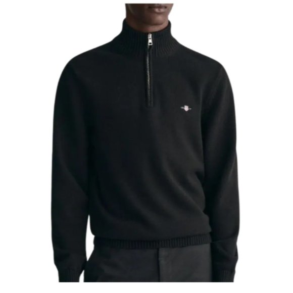 NWOT- GANT Super Fine Cotton Half-Zip Sweater BLACK Size M- MSRP $175
